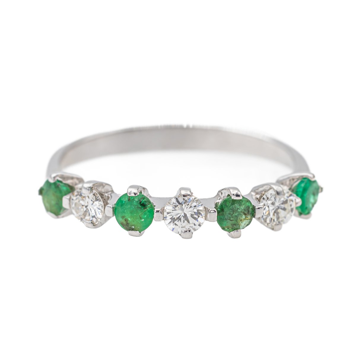 Bague Demi - alliance Or blanc Emeraude - Castafiore