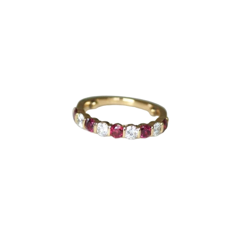 Bague Demi Alliance Rubis et Diamants sur Or jaune - Castafiore