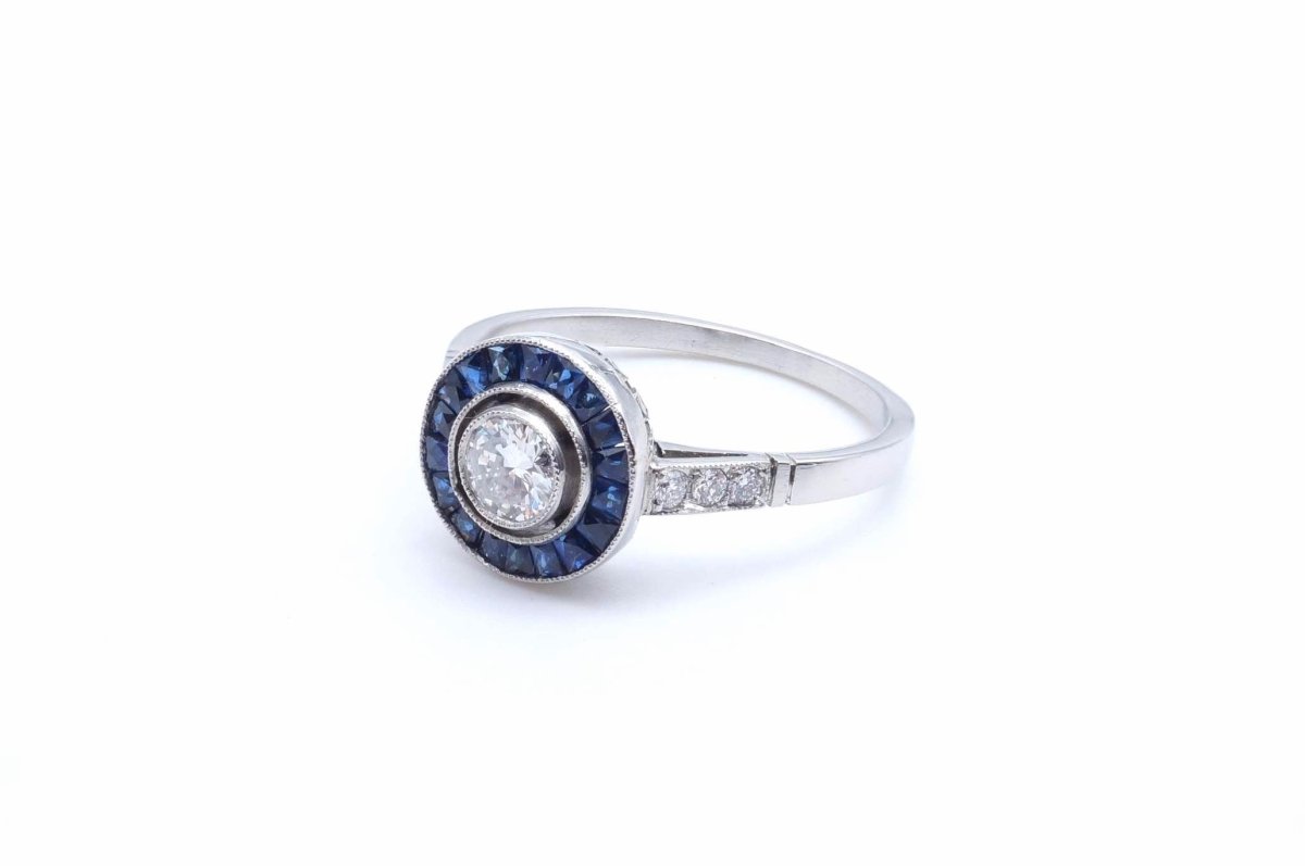 Bague diamant et saphirs calibrés en platine - Castafiore