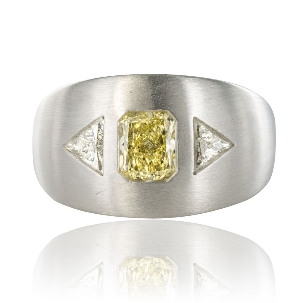 Bague Diamant jaune et or gris brossé - Castafiore