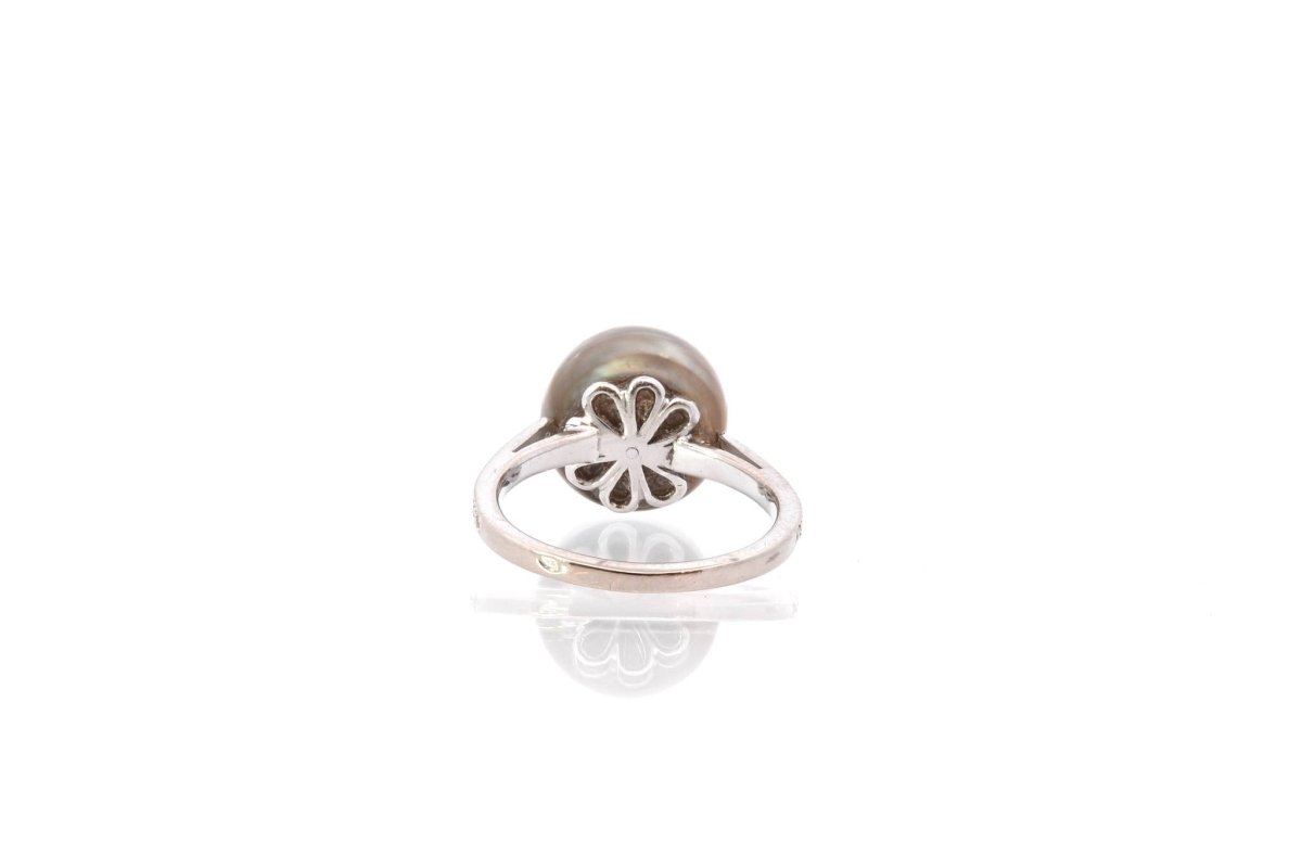 Bague diamants et perle de Tahiti en or blanc - Castafiore