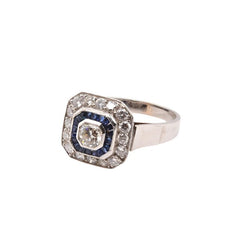 Bague diamants et saphirs calibrés en Or et platine - Castafiore