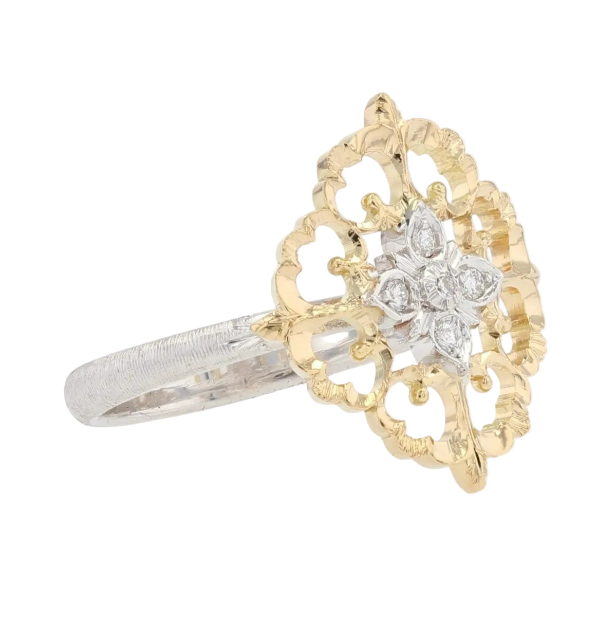 Bague diamants ors jaune et blanc arabesques grand modèle - Castafiore