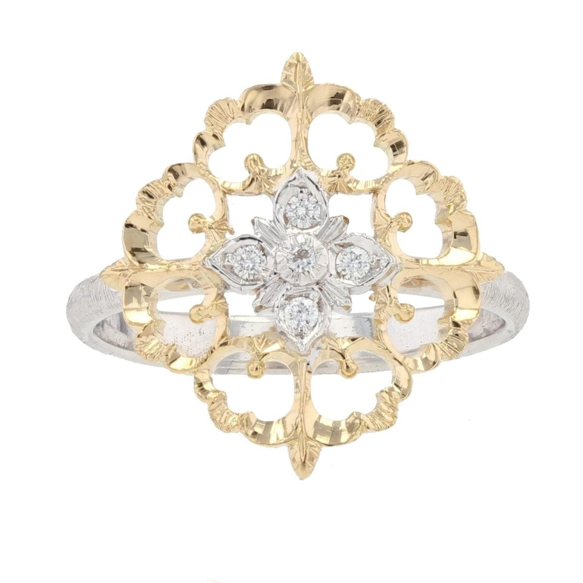 Bague diamants ors jaune et blanc arabesques grand modèle - Castafiore