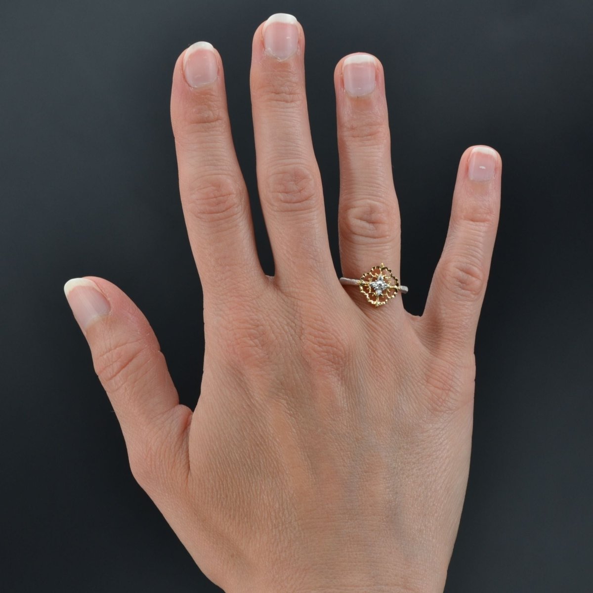 Bague diamants ors jaune et blanc arabesques petit modèle - Castafiore