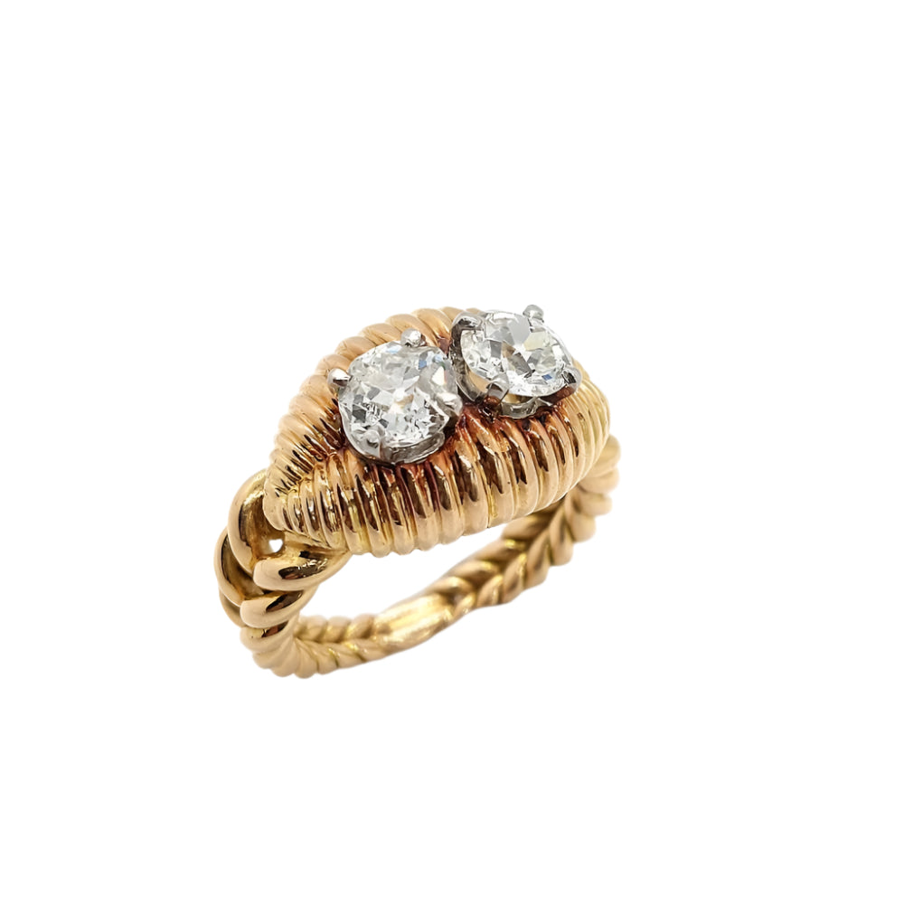Bague diamants « Rocaille » 2 diamants pour 1,3 ct, or 18k - Castafiore