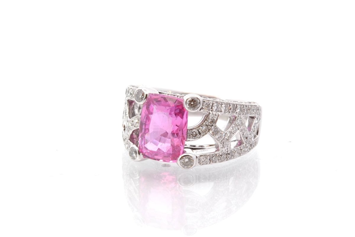 Bague d'occasion saphir rose et diamants en or blanc - Castafiore