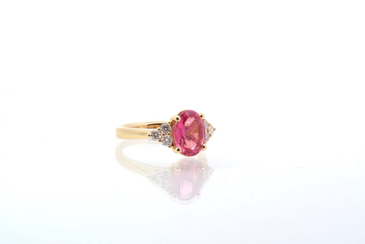 Bague d'occasion tourmaline et diamants en or jaune 18k - Castafiore
