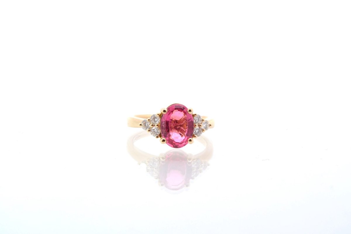 Bague d'occasion tourmaline et diamants en or jaune 18k - Castafiore
