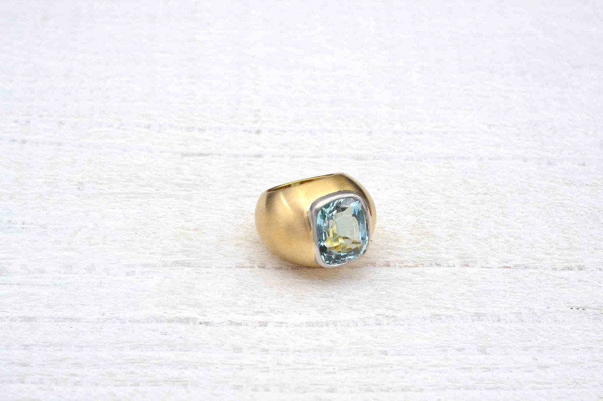 Bague dôme aigue-marine en or jaune et platine - Castafiore