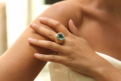 Bague dôme aigue-marine en or jaune et platine - Castafiore