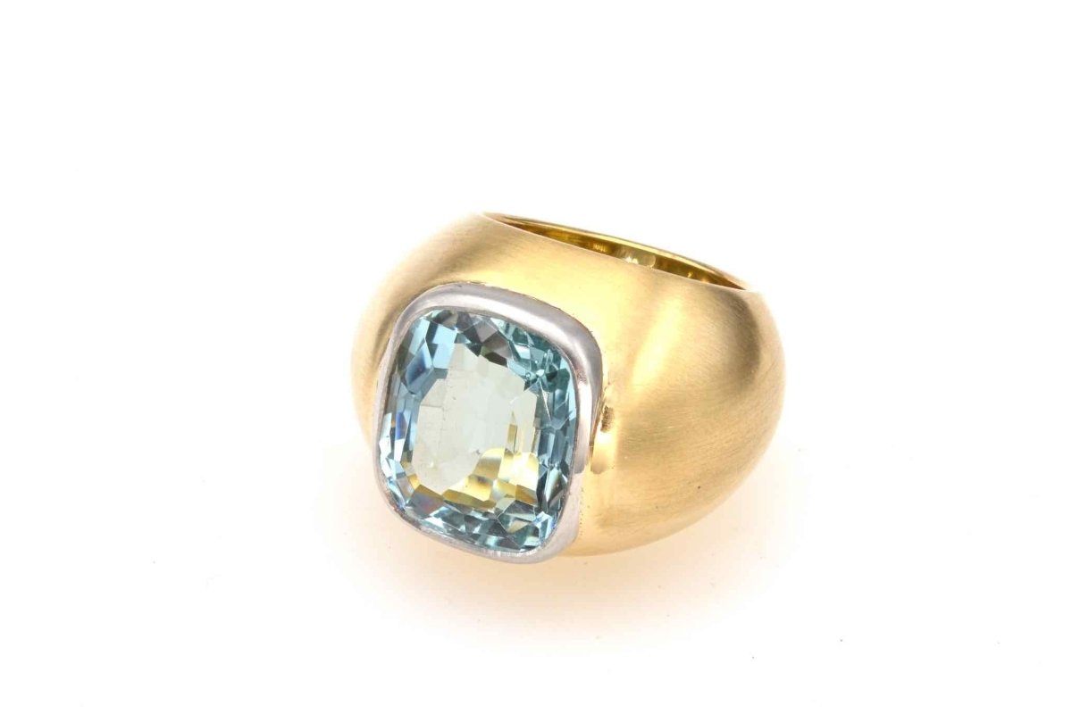Bague dôme aigue-marine en or jaune et platine - Castafiore