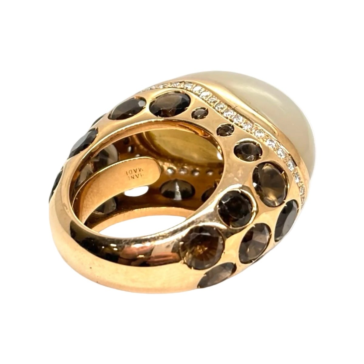 Bague Dôme ANJARA en or jaune, pierre de lune, quartz et diamants - Castafiore