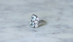 Bague dôme Art Deco aigue - marine et diamant - Castafiore