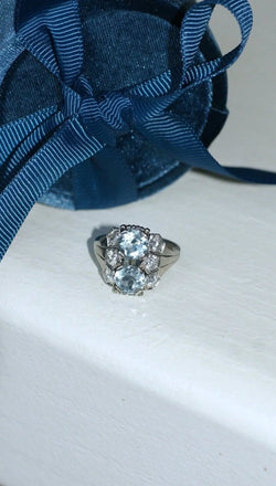 Bague dôme Art Deco aigue - marine et diamant - Castafiore