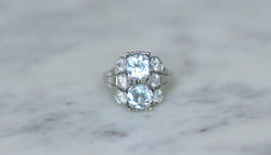 Bague dôme Art Deco aigue - marine et diamant - Castafiore