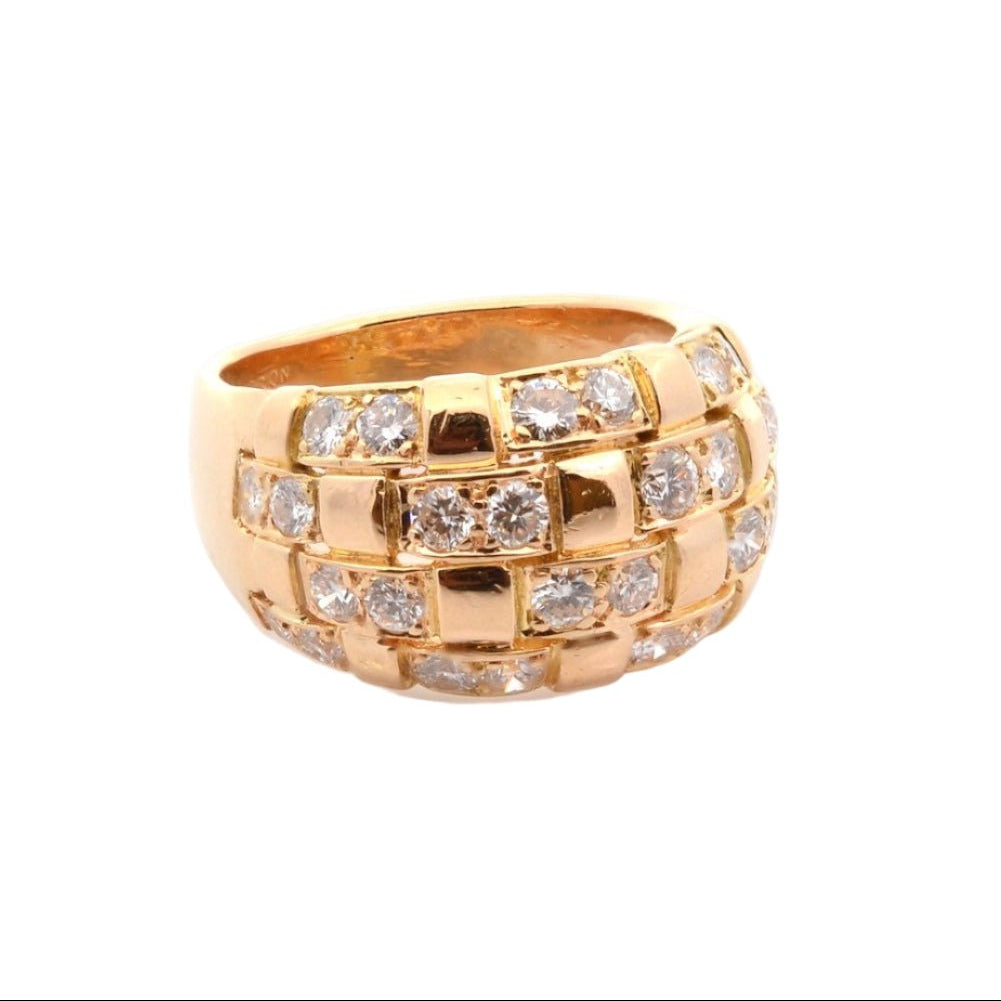 Bague Dôme En Or Jaune 18K Et Platine Sertie De Diamants - Taille 56 - Réf MP2627
