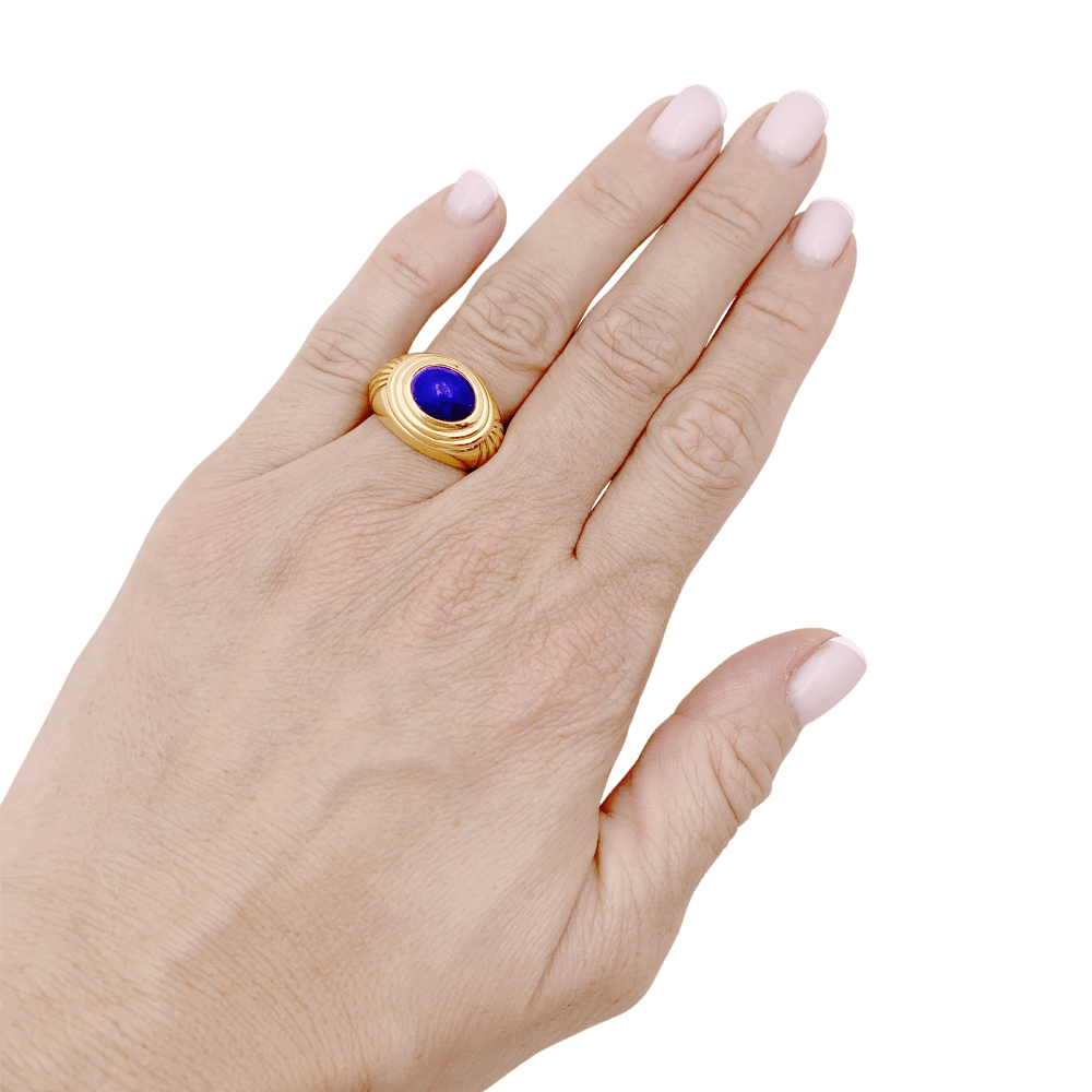 Bague Dôme BOUCHERON "Jaïpur" en or jaune et lapis - lazuli - Castafiore