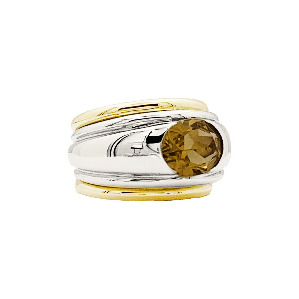 Bague Dôme BOUCHERON "Roxane" en or blanc, or jaune et citrine - Castafiore