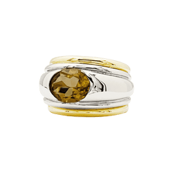 Bague Dôme BOUCHERON "Roxane" en or blanc, or jaune et citrine - Castafiore