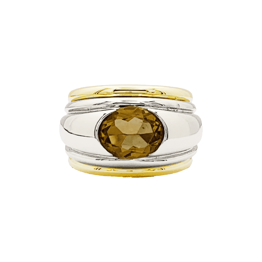Bague Dôme BOUCHERON "Roxane" en or blanc, or jaune et citrine - Castafiore