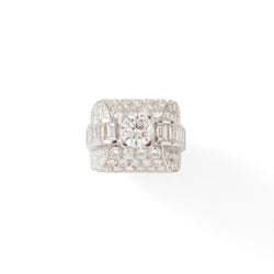 Bague Dôme carré en platine et diamants - Castafiore