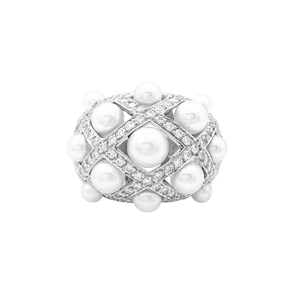 Bague Dôme CHANEL "Baroque" en or blanc, perles et diamants - Castafiore