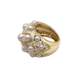 Bague Dôme CHANEL "Baroque" en or jaune, perles et diamants - Castafiore
