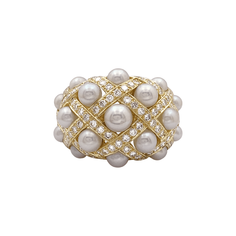 Bague Dôme CHANEL "Baroque" en or jaune, perles et diamants - Castafiore
