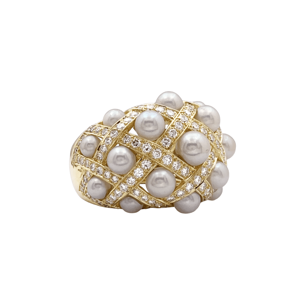 Bague Dôme CHANEL "Baroque" en or jaune, perles et diamants - Castafiore