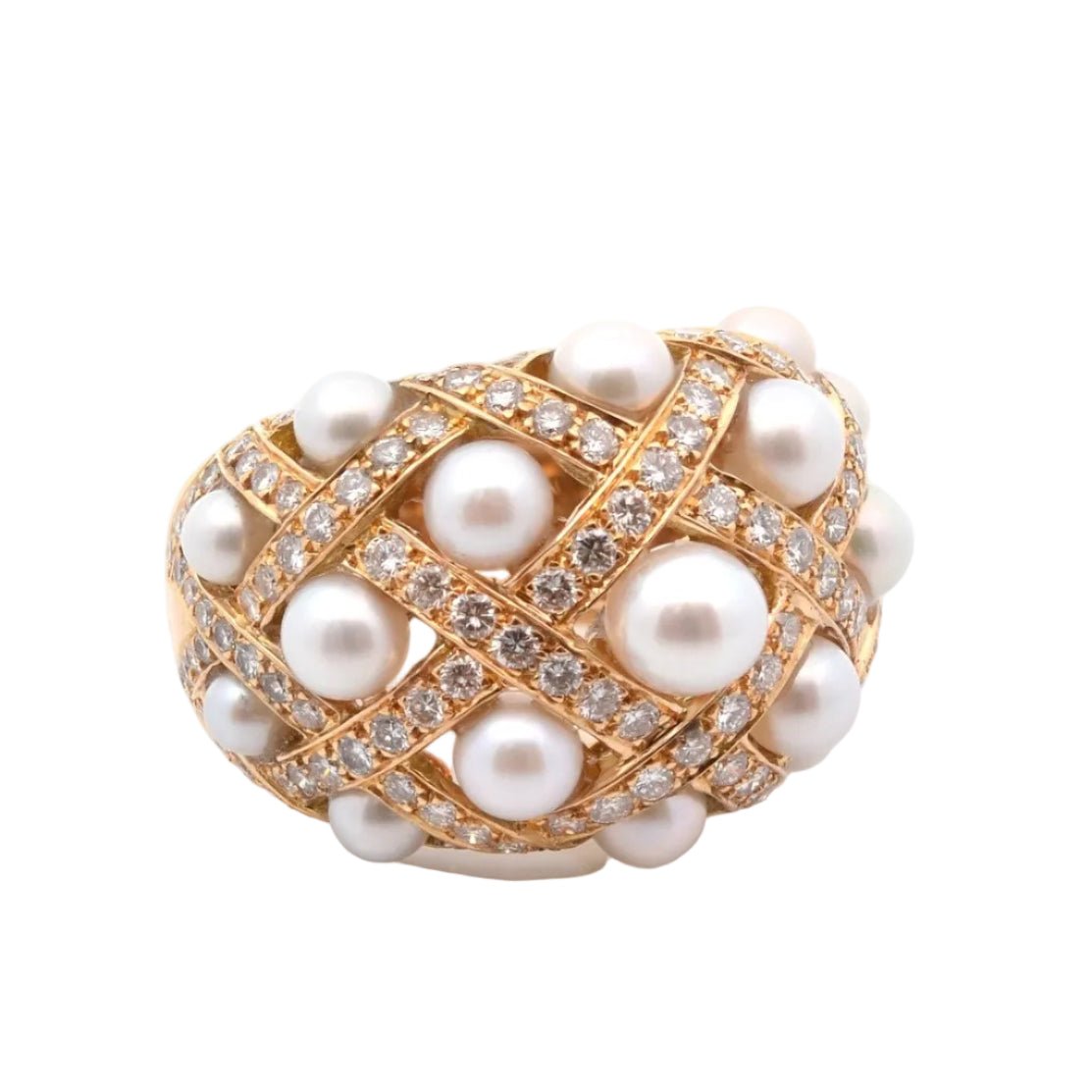 Bague Dôme CHANEL en or jaune, perles et diamants - Castafiore