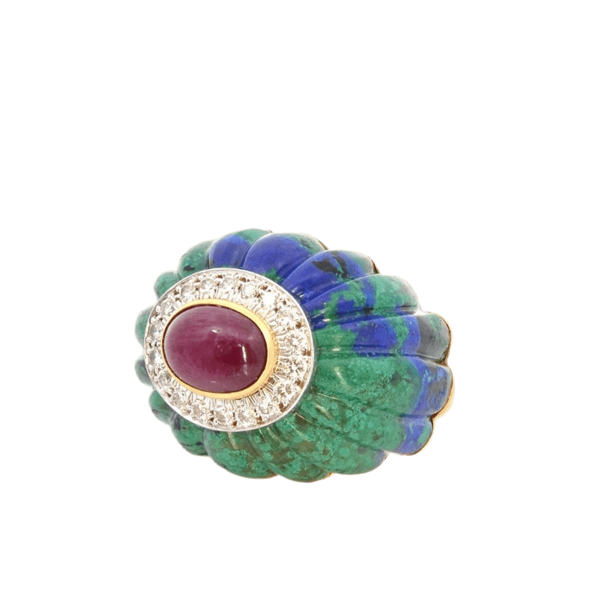 Bague Dôme DAVID WEBB en or jaune, malachite, rubis et diamants - Castafiore