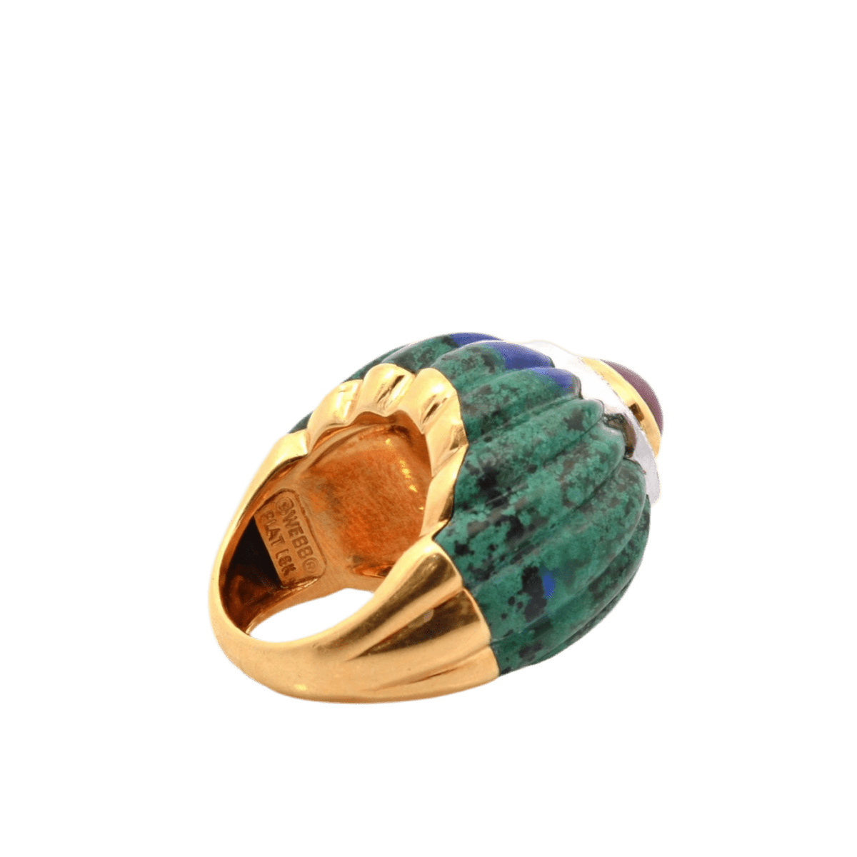 Bague Dôme DAVID WEBB en or jaune, malachite, rubis et diamants - Castafiore
