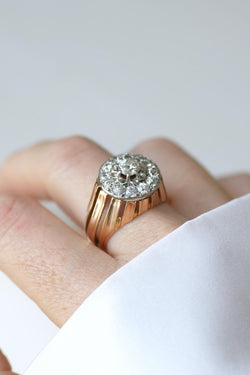 Bague Dôme Diamants 2,40 Cts Or rose et Platine Années 40 - Castafiore