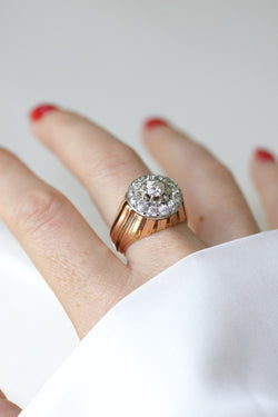 Bague Dôme Diamants 2,40 Cts Or rose et Platine Années 40 - Castafiore