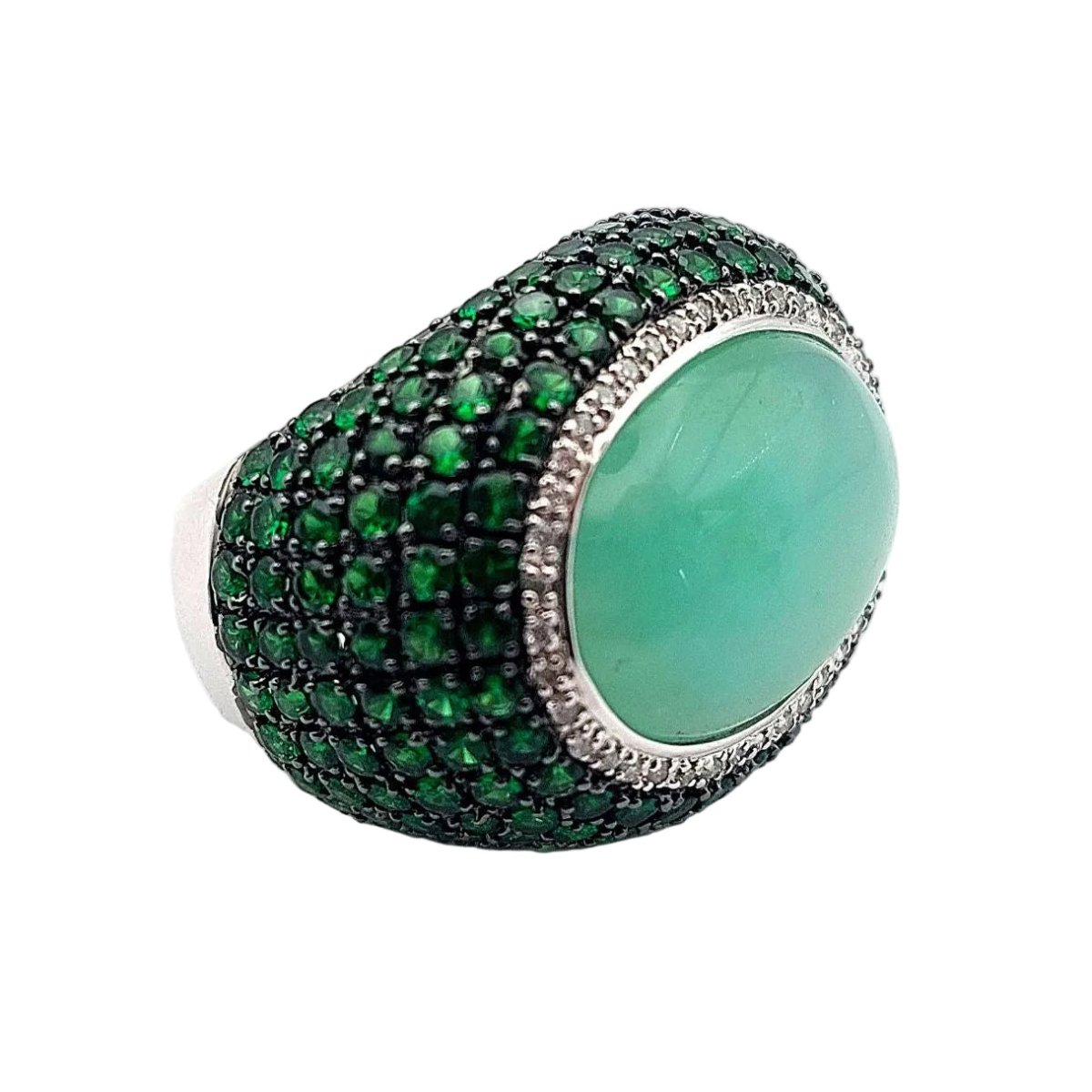 Bague Dôme en or blanc, quartz, grenats et diamants - Castafiore