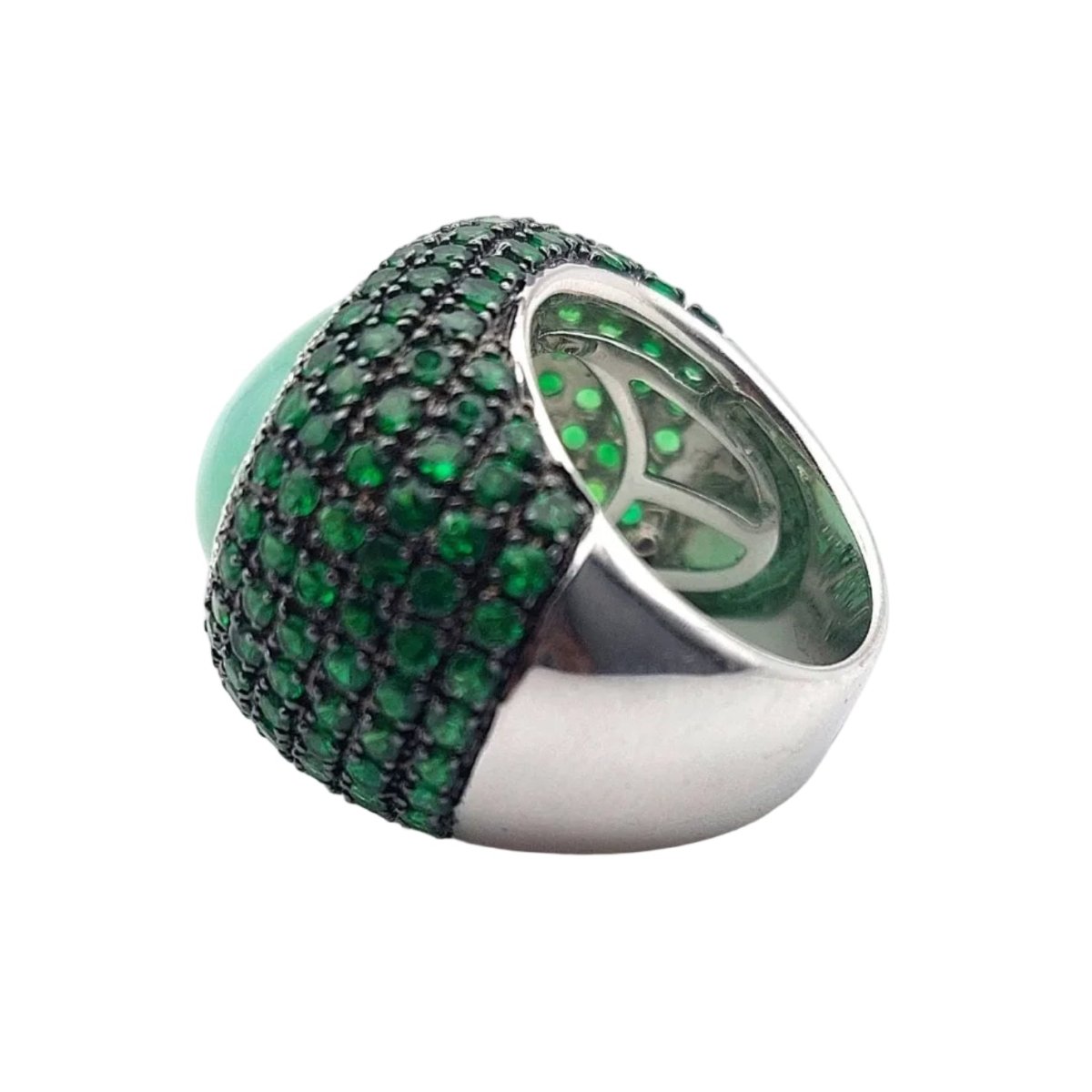 Bague Dôme en or blanc, quartz, grenats et diamants - Castafiore