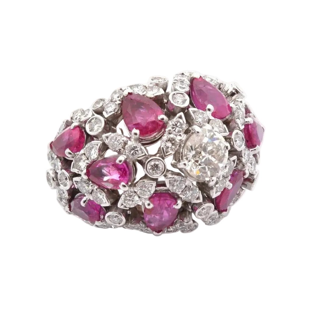 Bague Dôme en or blanc, rubis et diamants - Castafiore
