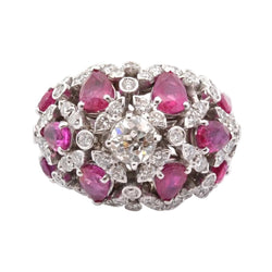 Bague Dôme en or blanc, rubis et diamants - Castafiore