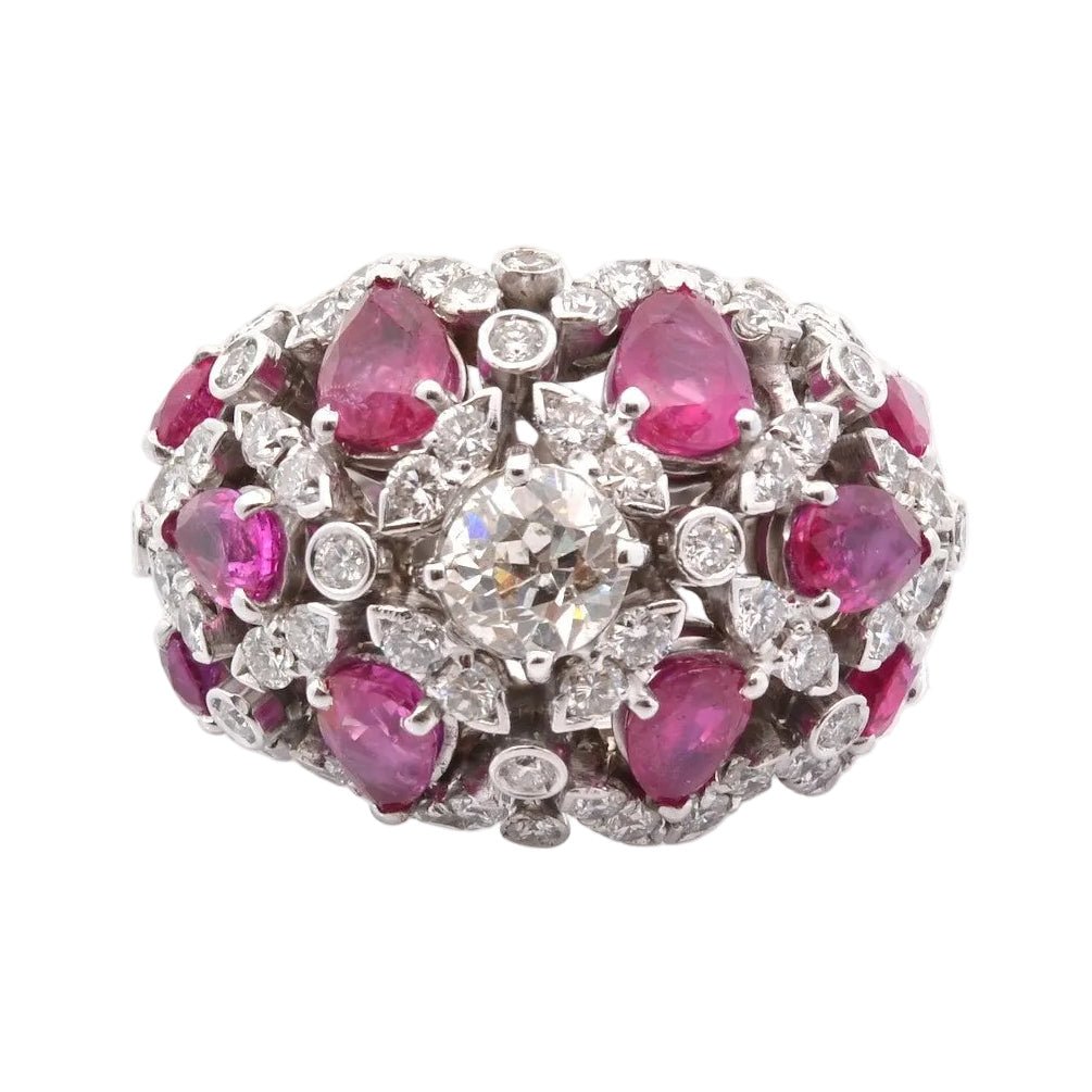 Bague Dôme en or blanc, rubis et diamants - Castafiore