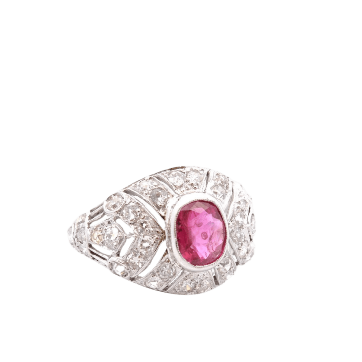 Bague Dôme en or blanc, rubis et diamants - Castafiore