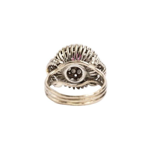 Bague Dôme en or blanc, rubis et diamants - Castafiore