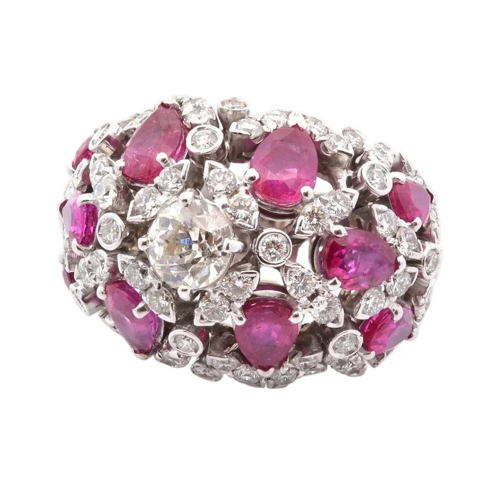 Bague Dôme en or blanc, rubis et diamants - Castafiore