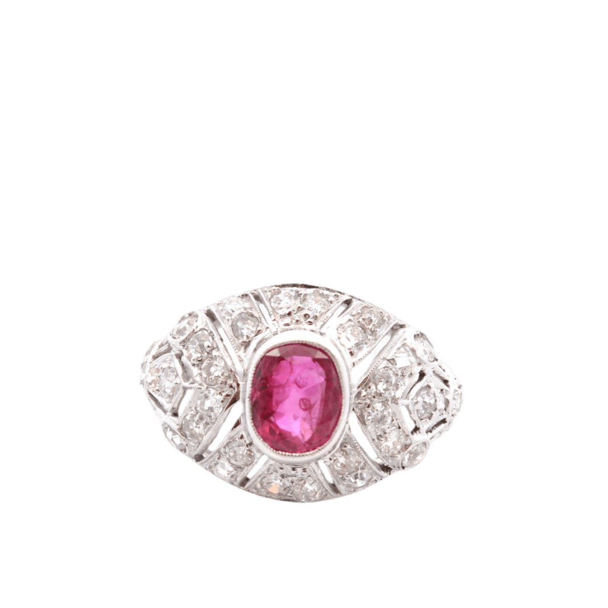 Bague Dôme en or blanc, rubis et diamants - Castafiore