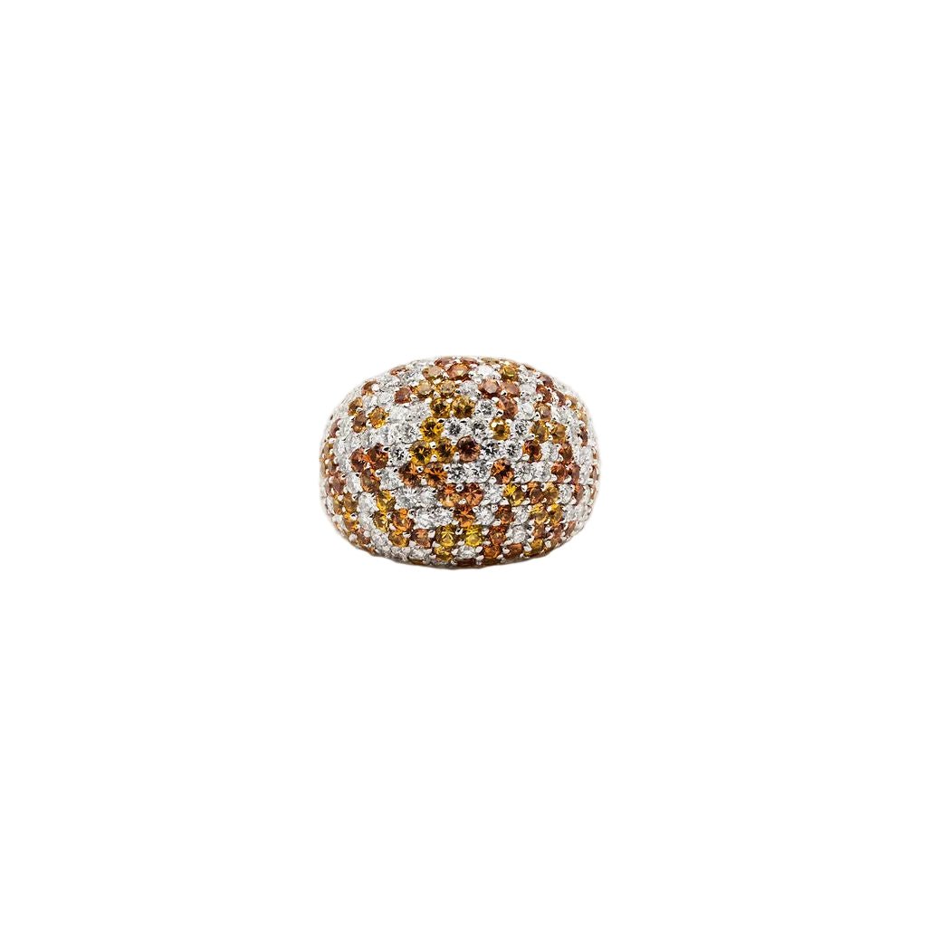 Bague Dôme en or blanc, saphirs jaunes et diamants - Castafiore