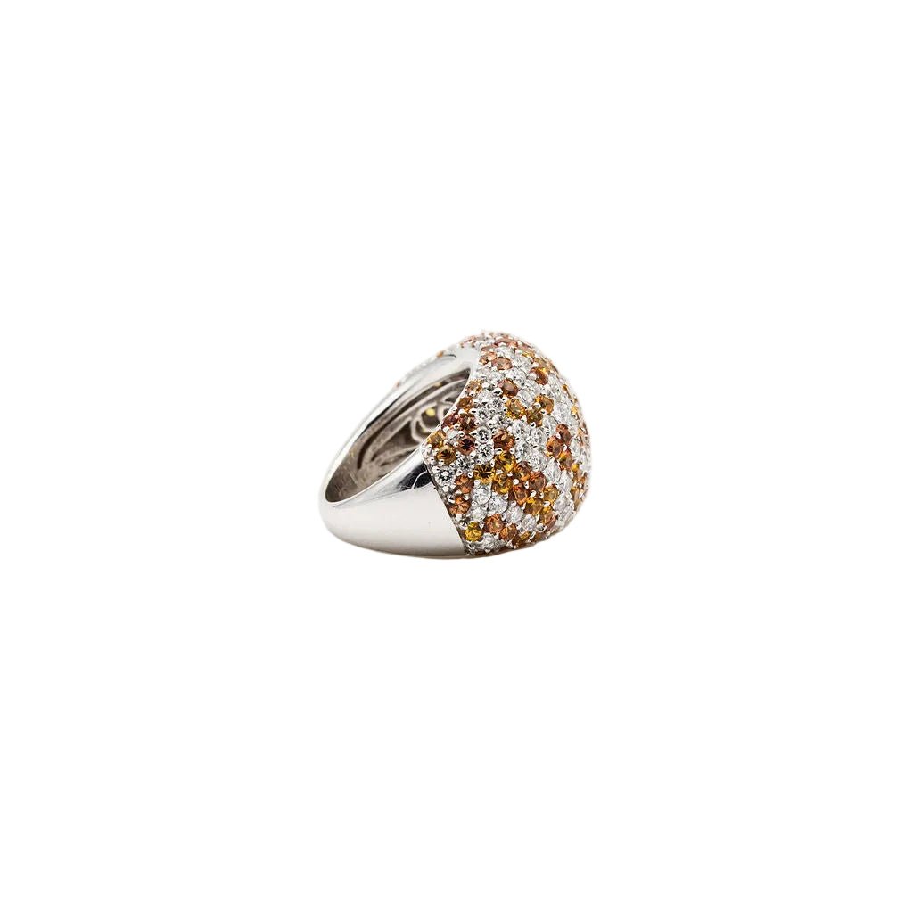 Bague Dôme en or blanc, saphirs jaunes et diamants - Castafiore