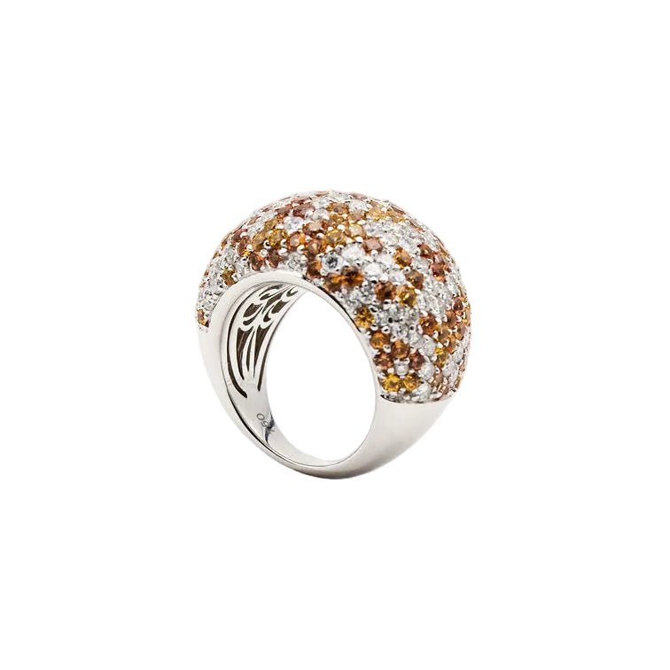 Bague Dôme en or blanc, saphirs jaunes et diamants - Castafiore