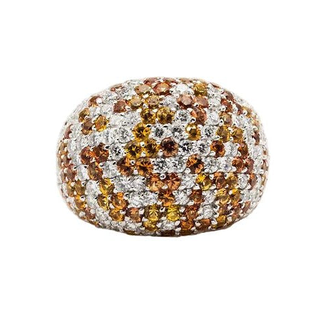 Bague Dôme en or blanc, saphirs jaunes et diamants - Castafiore