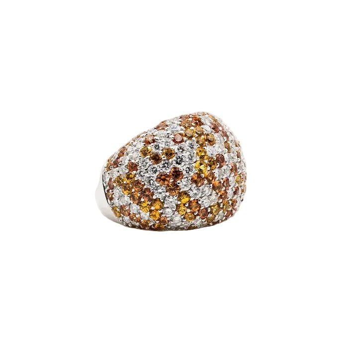 Bague Dôme en or blanc, saphirs jaunes et diamants - Castafiore