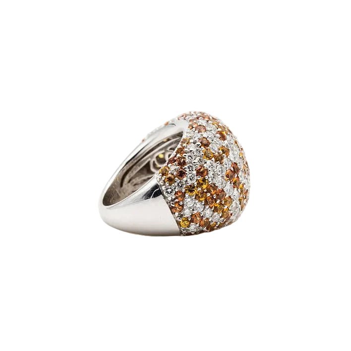 Bague Dôme en or blanc, saphirs jaunes et diamants - Castafiore